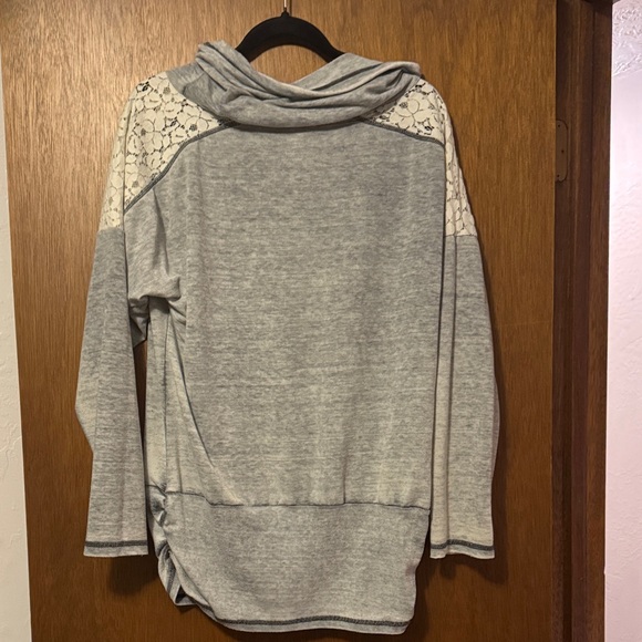 Vanity Heather Gray Cowl Neck Sweater with Lace Accents - Picture 2 of 3